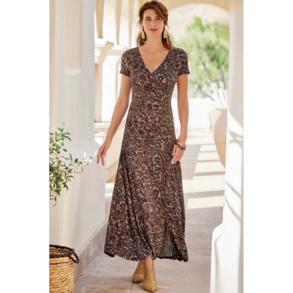 Soft Surroundings Caity Dress Petite Medium PM Abstract Paisleyβ Faux Wrap Midi